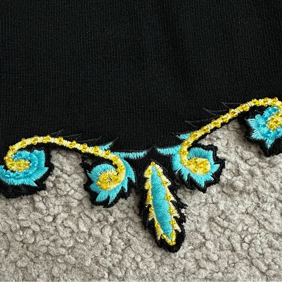 Prima Bella Black Knit Embroidered Beaded Shirt Womens L - Picture 9 of 16